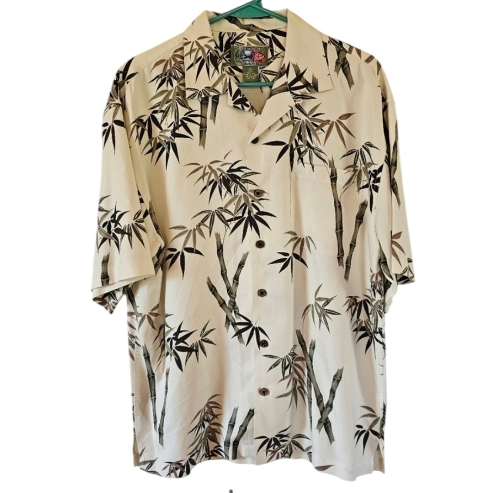 Hilo Hattie Silk Vintage Bamboo Plant Button Down Shirt